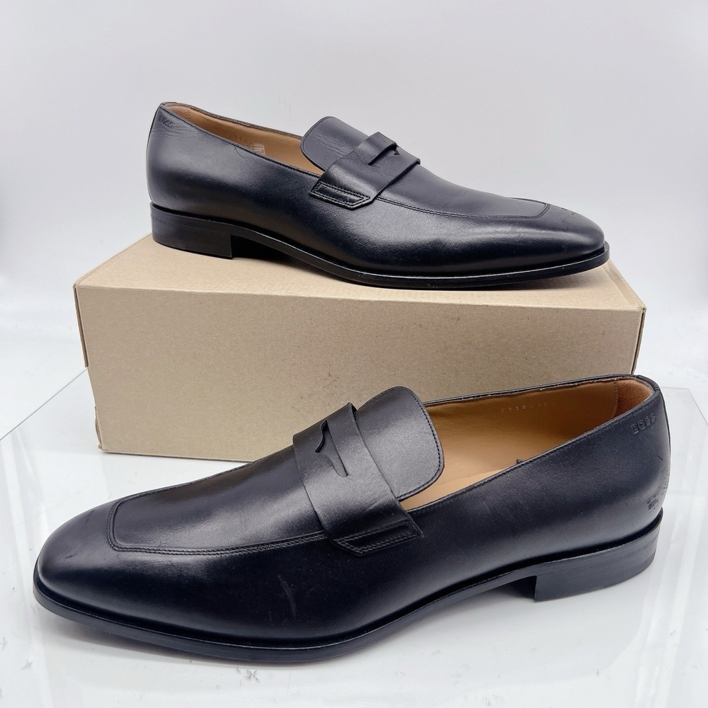 Boss Colby Men's Penny Loafers Dress Shoes Slip On Black Leather UK 12 US 12.5